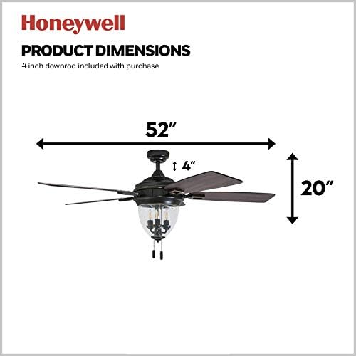 Honeywell Тавански Вентилатори Glencrest-52-Во Затворен Надворешен Вентилатор со Повлекување Синџир-Etl Влажни Номинална LED Таванот Вентилатор