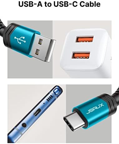 JSaux USB-C до USB Кабел 3.1A Брзо полнење [2-Pack 10FT], USB Type C полнач кабел компатибилен со Samsung Galaxy S10 S9 S8 S20 Plus A51