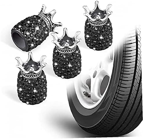 Ruluti 4PCS Капчиња за гуми во тркала за автомобили Крун Блинг Кристал Rhinestones Анти-капки за матични капаци на жени додатоци