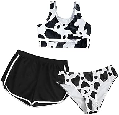 Бебе девојче облека Суспензија крава печатење шорцеви за пливање 3 парчиња бикини за капење девојче пливање костуми10 12