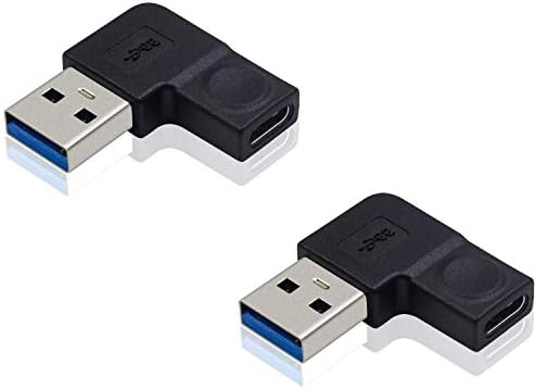 Duttek USB C до USB адаптер, USB C женски до USB машки адаптер, лево агол од 90 степени USB 3.0 машки до USB C адаптер компатибилен со лаптоп,