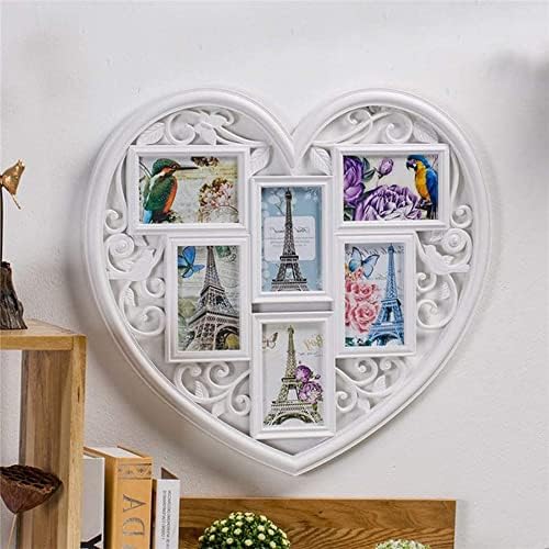 N/A HEART во форма на срце, голема бела висина рамка за свадба или loversубовници Подарок Дома Декорација Мулти фото рамка 6 фотографии