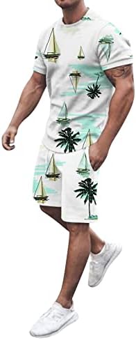 Машки летни 2 парчиња облека и 2-парчиња Машки кратки шорцеви од плажа, печатени панталони, летни поставувани панталони за
