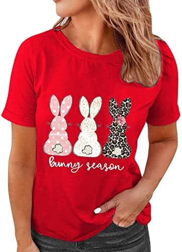 Womenенски велигденски зајаче врвови смешна буква печатена графичка маица лабава екипа на вратот на вратот со кратки ракави, обична