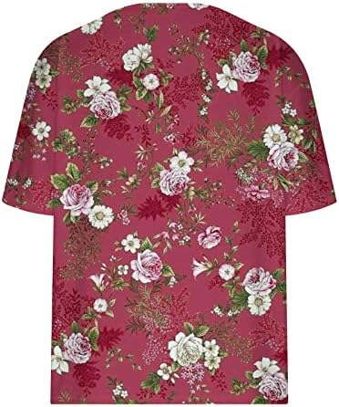 Блуза мета за девојки краток ракав 2023 памук V вратот цветни графички лабави се вклопува преголема опуштена фитла салон кошула 3V
