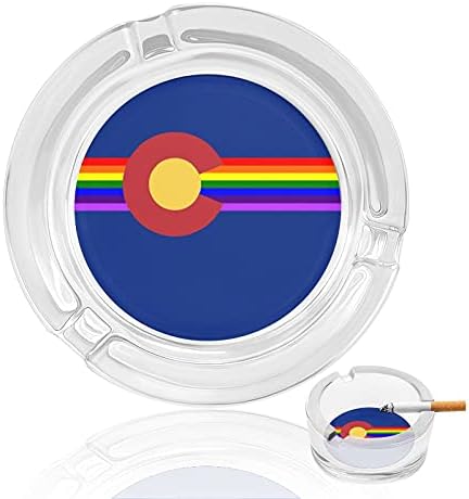 Колорадо ЛГБТ знамето модерно тркалезно стакло фиока за пепел преносни декоративни цигари цигари држач за пепел за домашна канцеларија
