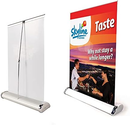 DisplayFective Mini Table Top Counter Counter Retractable Banner Stand A3 Desktop Mini Roll Up Banner Stand 11.5 X17 Алуминиумски приказ Стенд