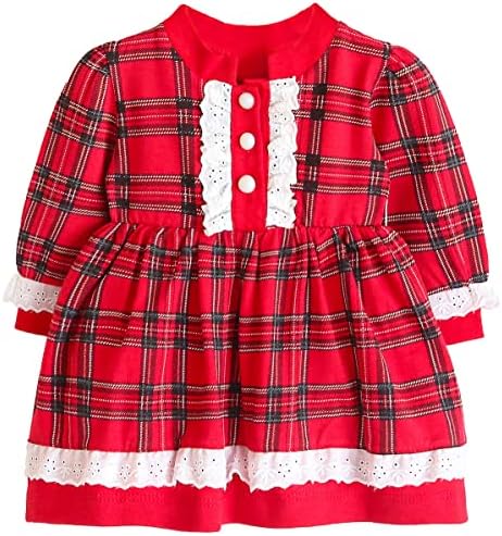 Божиќна облека за девојче Лилакс, карирана фустан за деца со црвен празничен фустан