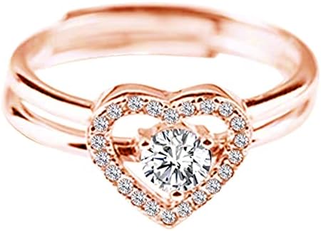 Свадба бенд за жени симулиран прстен за ангажман на дијаманти, едноставен срцев облик на срце, два во еден стабилен отворен прстен на циркон прстен