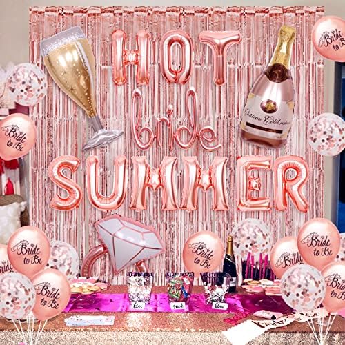 Декорации за забави за ергени за лето розово злато, топла невеста летни забави украси за девојчиња - балони со топла невеста летно