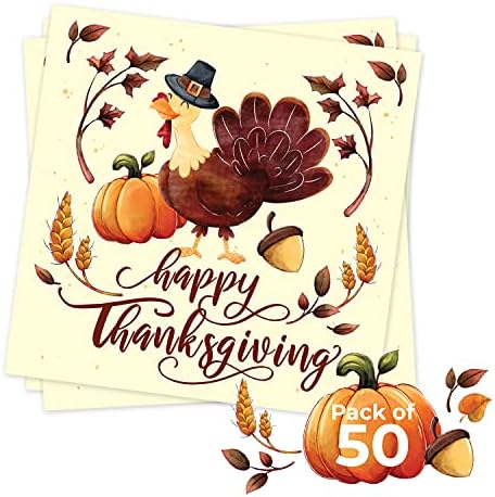 Среќен Денот на Благодарноста Салфетки За Еднократна Употреба Хартија Пакет од 50 | 6,5 х 6,5 инчи преклопени | Коктел Салфетки, Турција,