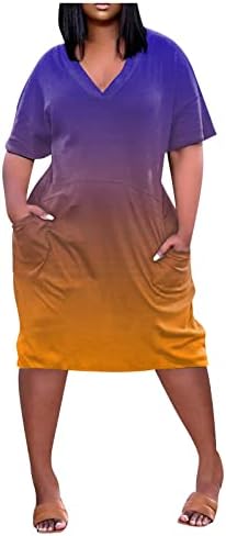 Numaller кошула фустани за жени со џебови во целост v врат краток ракав боемски плус големина породилен фустан