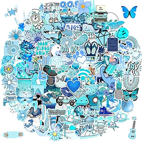 Сини естетски налепници, 150 парчиња, смешни слатки налепници за тинејџери, девојчиња, налепници за возрасни погодни за шишиња