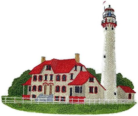 Прилагодено и уникатен светилник [Grosse Point Lighthouse] Везено железо на/Sew Patch [7,5 *6] [Направено во САД]