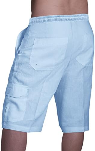 Ymosrh машки шорцеви обични машки памучни постелнина шорцеви мулти џебни врски за фитнес вежби за плажа панталони кратки за мажи