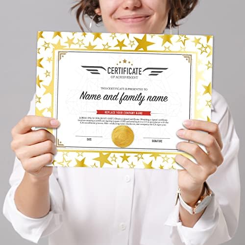 Колар 100 Еез Дипломирање Златна Фолија Сертификат За Сертификат За Хартија Комплет За Заптивки, 50 Еез 8,5 х 11 Ѕвезда Диплома
