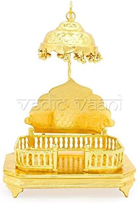 Ведски Вани Чисто Сребрено Злато Полирано Божество Идол Сингасан Со Чатар Аасан Чоуки За Статуа