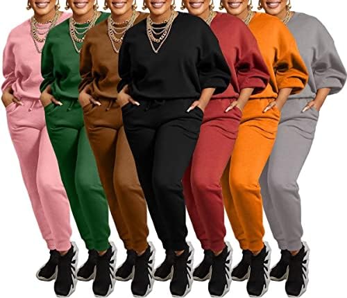Костумот за патеки Fastkoala за жени постави лежерни панталони за џемпери за џемпери со долги ракави, поставени со џебови за џебови S-2XL