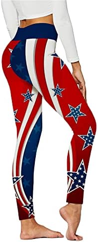 IQKA yенски јога нозе 4 -ти јули Американско знаме starsвезди и ленти патриотски панталони со високи тренинзи на половината што трчаат спортски