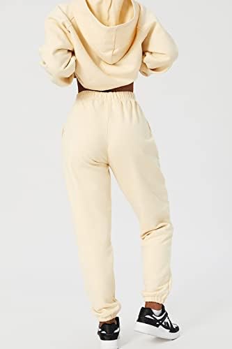 Qinsen женски буги руно џемпери со високи половини џогери панталони Атлетски обични панталони со џебови со џебови