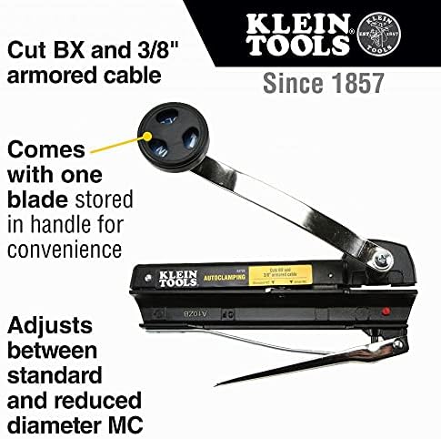 Klein Tools 53725 Bx секач за кабел и оклопна секач за кабел, исечете го флексибилниот спроводник и оклопните кабли и алатките за