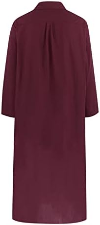 Деловни фустани во миашуи за жени дами лабави долги ракави печатено памук долг фустан со џебови деловно работење со секојдневен