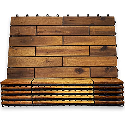 Вклучени плочки за палуби 24 x 12 долги табли - Snap заедно дрвени подови 6 пакувања | Acacia Hardwood Outdoor Thinging за внатрешен