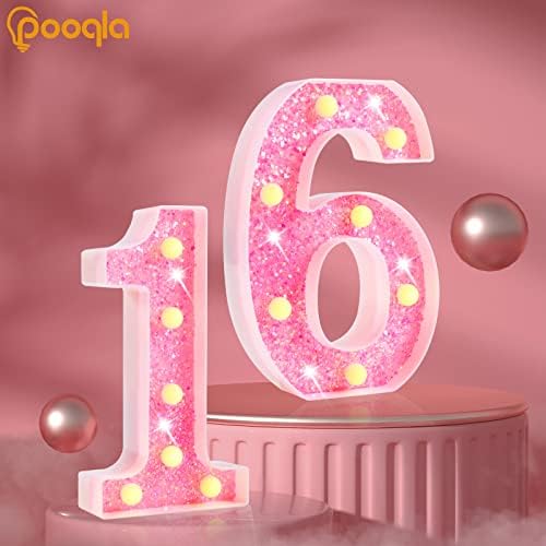 Светла за броеви на маркирање на Pooqla, осветлени броеви на батерии, сјајни осветлени броеви за роденденска забава, сјајни LED броеви