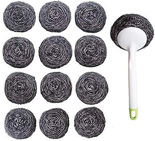 Сет од 20 челични волна сапун влошки со рачки за чистење на метал за прибор за јадење, саксии, тави и печки-пред-натопени за лесно чистење