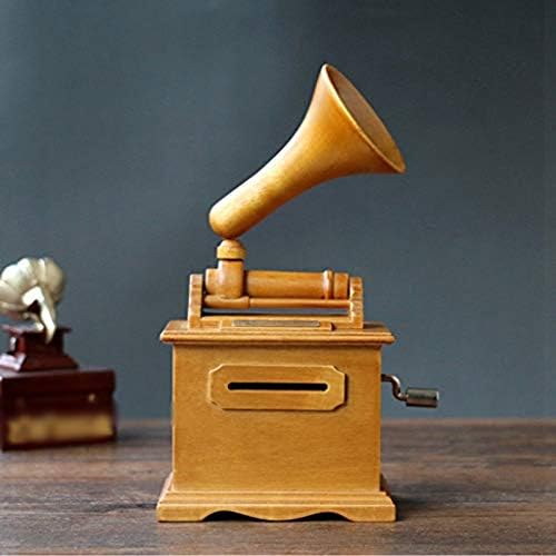 SFYSP дрвена рачно искривена фонографска музичка кутија ， дрвени занаети Ретро роденденски подарок гроздобер домашна декорација