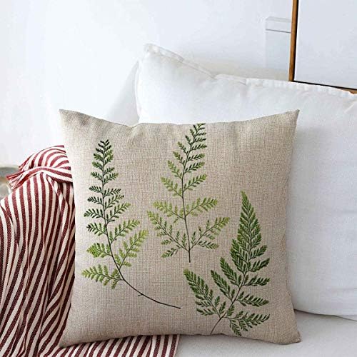Староги фрлаат капаци на перници 20 x 20 бело зелен лист три лисја од папрат лисја од природа зеленило ботанички гранка крива Деликатна