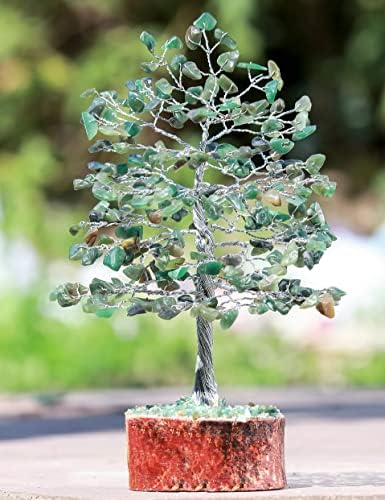 Зелено Авентуринско скапоцен камен на животот - Кристално дрво за позитивна енергија, декор на фенг шуи - рачно изработено дрво Чакра, среќа - пари Бонсаи, лековити к