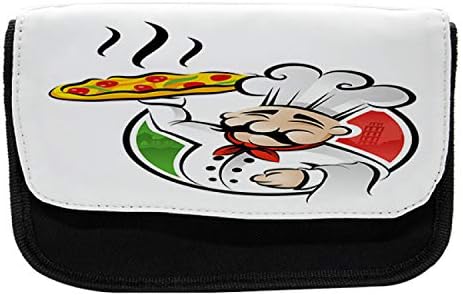 Зачудувачки случај со молив за пица, италијански готвач со мустаќи, торба со молив со ткаенини со двоен патент, 8,5 x 5,5, повеќебојни