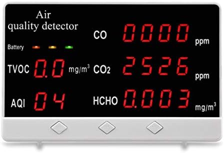 Мултифункционален детектор на воздушен гас, сензор за квалитет на воздухот 5-во-1, податоци во реално време и снимање на средна вредност, за HCHO/TVOC/AQI/CO/CO2