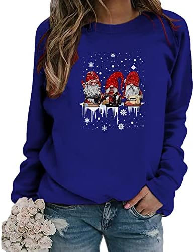 Женски божиќни маички за џемпери врвови исечете ги Дедо Мраз печати Раглан со долг ракав екипаж вратот Божиќ маичка блуза