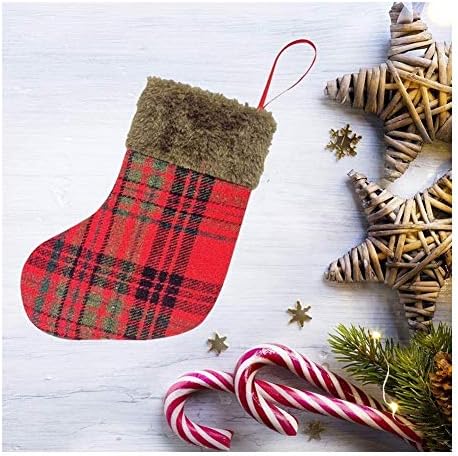 АЛРЕМО ХУАНГКСИНГ - Божиќни чорапи Плишани решетки за торбички за подароци Чорапови камин украси за новогодишна елка