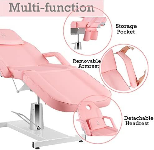 Луксмарс стол за лице прилагодлив вртливиот хидрауличен тетоважа стол за убавина спа -кревет за стол за екстензии на трепките со столче, розова
