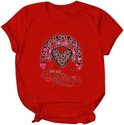 Денот на в Valentубените кошула за женски симпатична маица за печатење loveубов срцеви печатени кошули со кратки ракави графички
