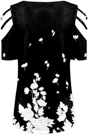 Women'sенски ладно рамо во лента за печатење ретро -обични врвови Исечете кратки ракави Подигање на туничен фустан симпатична блуза