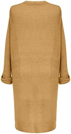 Cokuera женски трендовски бучен плетенка средно-лента кардиган елегантна цврста боја отворена предна каузална лабава кутија за џемпер од џемпер