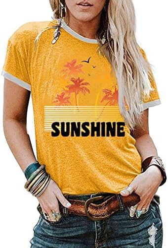 Женска симпатична сончева маичка смешна буква графичка гроздобер кратка ракав плажа за празници на блузи врвови