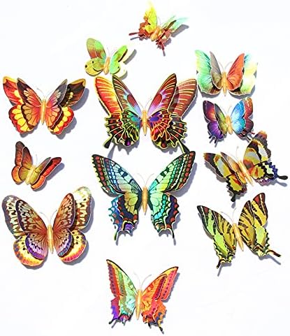 12 парчиња Двојни Крилја Декор На Пеперутка, 3д Декор На Ѕид Од Пеперутка, 4 Големини Декорација На Пеперутка За Сладок Дом Детска