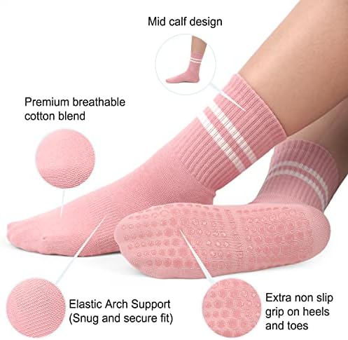 Пилатес чорапи чорапи со јога со залепи за жени кои не се лизгаат чорапи за чиста баре, балет, танц, тренингот, болница