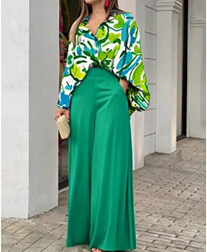Така, во жените обични две парчиња цветни облеки преголема копче надолу со кошула и долги широки панталони за палацо палацо поставени скокови