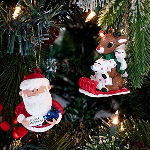 Курт Адлер Рудолф Црвениот нос на ирваси Божиќни украси и сет на порибување од 3- Рудолф и Дедо Мрво украси и порибување врз основа