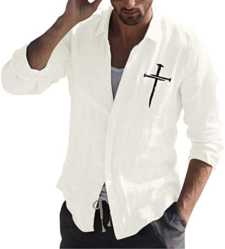 Менс мода обичен едноставен памук и постелнина мала маица за печатење лапчиња со долги ракави, сет, активен сет