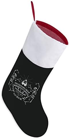Црн готски скелет магија вештерка Оуја табла Божиќни порибни чорапи со кадифен камин што виси за Божиќно дрво