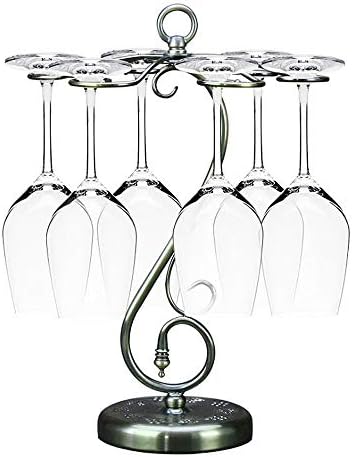 Дизајн на решетката за вино, гроздобер метална вина стаклена чаша држач за слободно таблета за складирање на таблети со 6 куки