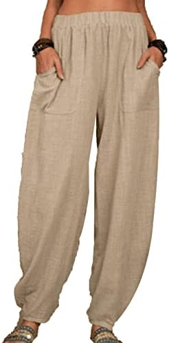 DGHM-jlmy женски цврсти памучни мода лабави обични панталони џебови постелни панталони еластични половини лесни џогери долги панталони