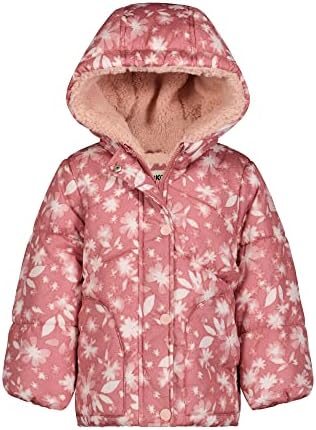 Ошкош Б'Гош бебе-девојки зимски палто, розово со стилски целосен цветен дизајн